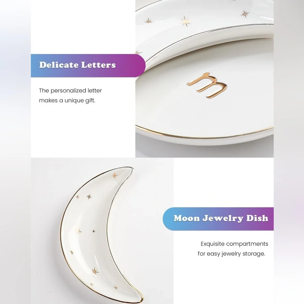 “M” Monogram White and Gold Jewelry Dish Set